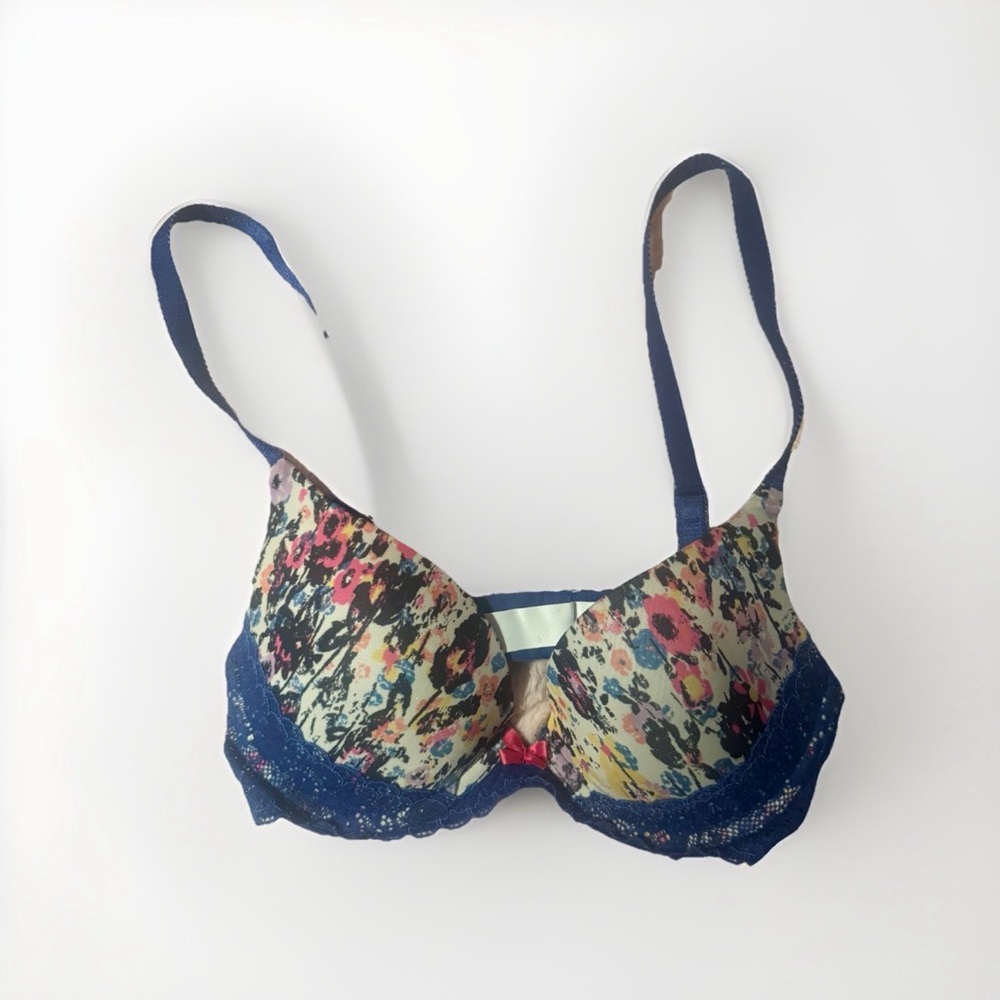 BP Multicolor Floral Bra with Navy Lace